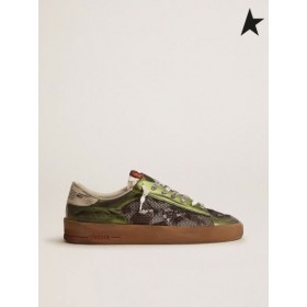 Tenisice Golden Goose Stardan LAB s tamno zelenim gornjim dijelom od kože ponija i bijeli remen za petu od hrskave kože tamno zelena bijela