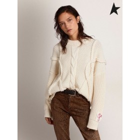 Pulover okruglog izreza Golden Goose od bijele vune Bež i bijele boje