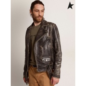 Байкерская jakna Golden Goose od crne kože crne boje