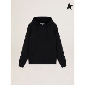 Majica Golden Goose Black iz zbirke Alighiero Star s kontrastnim bijelim zvijezdama Crne boje