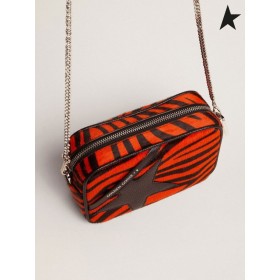 Torba Golden Goose Mini Star od orange kože poni тигровым po cijeloj površini i sa crnim kožnim zvijezda black orange