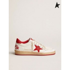 Kožne tenisice Golden Goose White Ball Star s crvenom zvijezdom i язычком na petu bijele boje