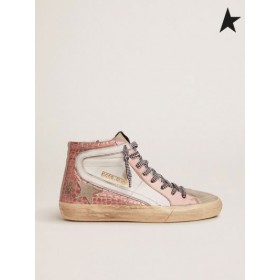 Tenisice Golden Goose s bijele kože i gornjim dijelom od ružičaste kože s крокодиловым po cijeloj površini bijela pink