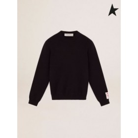 Pulover okruglog izreza Golden Goose Golden collection od tamno plavog pamuka sa kontrastom logo na poleđini tamno plave boje