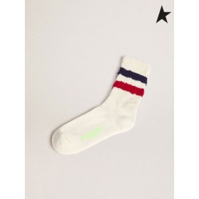 Berba bijele čarape Golden Goose nosi s detaljima i двухцветными trake smeđe-crvena tamno plava plava