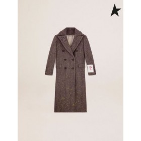 Двубортное kaput Golden Goose Golden collection od vune s шевронами антрацитово-sive boje sa žutim detaljima ručno oslikane tamno sive boje