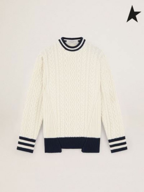 Golden Goose Vit Resa samling Devon tröja med kontrasterande blå detaljer Beige vit