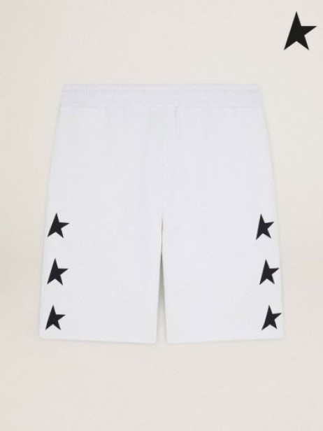 Golden Goose Diego Star collection Bermuda shorts i vintage white med kontrasterande svart vita stjärnor