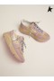 Golden Goose Pastell rosa löparskor Tunga sneakers med vita stjärnor rosa vit