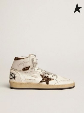 Golden Goose Sky-Star-high-top sneakers i leopard-print ponny hud vit