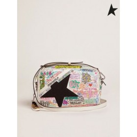 Golden Goose Stjärniga Väska med graffiti ut och svart glitter star vit