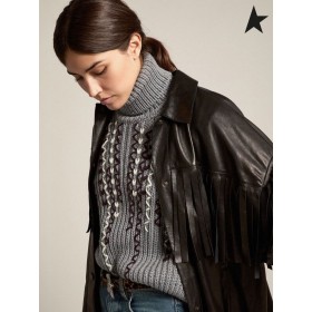 Golden Goose Oversize Resa samling Darcie shirt i svart nappa lammskinn med fransar svart