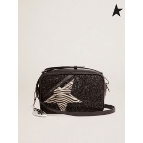 Golden Goose Stjärniga Väska med svart glitter och stjärnor i zebra-print ponny hud Svart