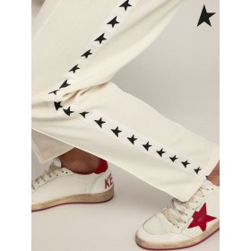 Golden Goose Papyrus vit Doro Star collection jogging byxor med svarta stjärnor på sidorna vit