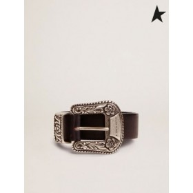 Golden Goose spets bälte i svart läder med silver färg inredda spänne svart