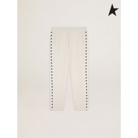 Golden Goose Papyrus vit Doro Star collection jogging byxor med svarta stjärnor på sidorna vit