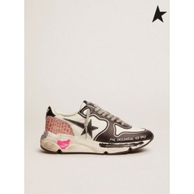 Golden Goose löparskor Tunga sneakers i vitt orm-print-läder med kontrasterande svarta detaljer svart vit