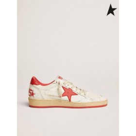 Golden Goose Vit Boll Star sneakers i läder med röda stjärnan och häl fliken vit