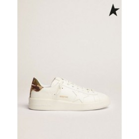 Golden Goose Purestar sneakers i vitt läder med ton-i-ton-stjärniga och gröna hälen flik i kamouflage-print ripstop-tyg vit
