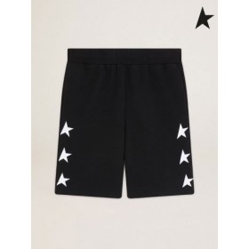 Golden Goose Svart Diego Star collection Bermuda shorts med kontrasterande vita stjärnor svart