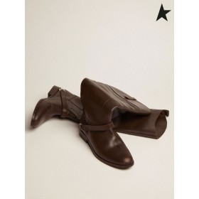 Golden Goose Charlie boots i mörkbrunt läder med clip på hälen mörkbrun