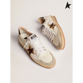 Golden Goose Bollen Star sneakers med leopard-print ponny huden stjärniga och svart läder häl fliken vit beige brun leopard