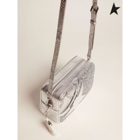 Golden Goose Stjärniga Väska gjord av silver snake-print läder och glitter Snakeskin