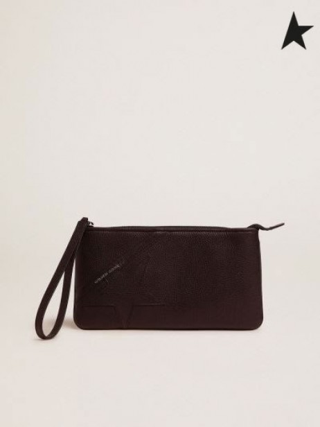 Taneli deri Ten Renginde Altın Kaz Siyah Yıldız Bilek el çantası / Ten Rengi