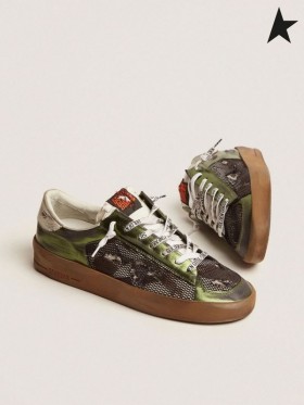 Altın Kaz Stardan LAB sneakers koyu yeşil midilli deri üst ve beyaz crackle deri topuk sekmesi koyu yeşil beyaz