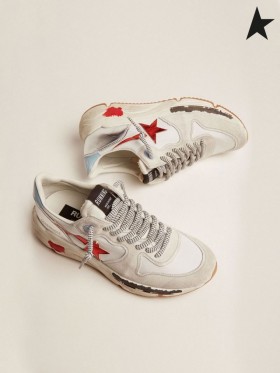 Kırmızı lamine deri yıldız beyaz gri ile naylon ve süet altın Kaz Koşu Ayakkabıları Taban spor ayakkabı