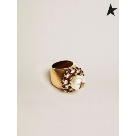 Altın Kaz Miras Jewelmates koleksiyonu yüzük eski altın renk dekoratif boncuk ve kristaller ile beyaz altın renk