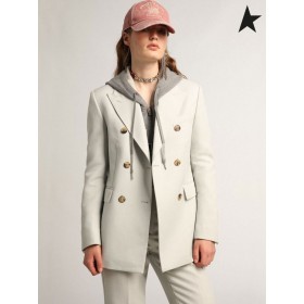 Altın Kaz Yolculuğu koleksiyonu mücevher düğmeli ve iğne mavisi pastel sarı tek göğüslü blazer ceket