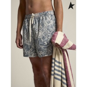 Altın Kaz Elvis Golden Resort Kapsül koleksiyonu kontrast beyaz toile de jouy baskı mavisi ile vintage mavi boksörler