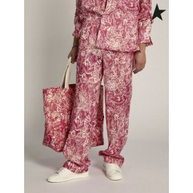 Altın Kaz Evan Golden Resort Kapsül koleksiyonu keten pantolon vintage kırmızı kontrast beyaz toile de jouy baskı kırmızı