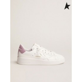 Pembe parıltılı topuk tırnaklı beyaz deriden altın Kaz Purestar spor ayakkabı beyaz pembe