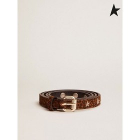 Yıldız şeklinde çıtçıtlı kahverengi leopar desenli süetten altın Kaz Molly kemer kahverengi