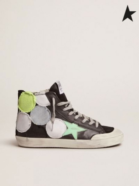 Golden Goose Dream Maker collection Francy Penstar sneakers with coloured polka-dot patches green red