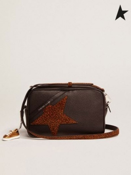 Golden Goose Star Bag in dark brown leather with leopard-print suede star dark brown