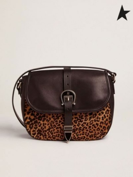 Golden Goose Medio de Rodeo de la Bolsa en cuero negro y con estampado de leopardo, piel de pony negro