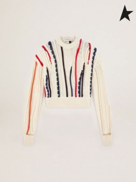 El Ganso de oro Blanco de Viaje de la colección de Dasha un suéter de color macro intarsia Beige blanco