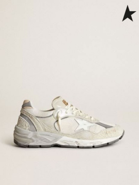 Golden Goose Papá-Star zapatillas en blanco y gris gamuza con piel blanca estrella blanca