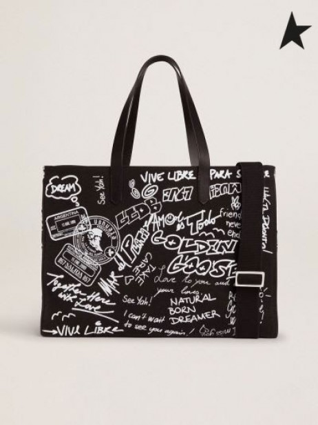 El Ganso de oro Este-Oeste de California Bolsa de lona negra con graffiti café