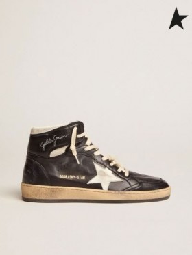 Golden Goose Cielo de Estrellas zapatillas en cuero nappa negro con blanco nappa cuero estrellas negro blanco rojo crema