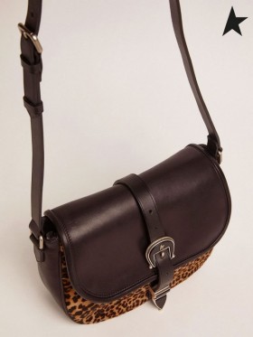 Golden Goose Medio de Rodeo de la Bolsa en cuero negro y con estampado de leopardo, piel de pony negro