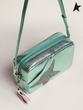 Golden Goose Star Bag in turquoise laminated leather with Swarovski crystal star turquoise