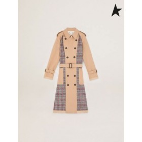 Ganso de oro de Viaje de la colección de Dag trench coat con cepillado de lana inserta en un patrón de verificación de color marrón gris