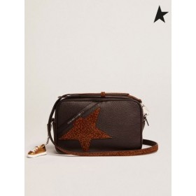 Golden Goose Star Bag in dark brown leather with leopard-print suede star dark brown