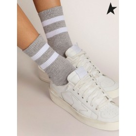 El Ganso de oro Gris de calcetines con lurex tejido acanalado, rayas de contraste y logotipo gris