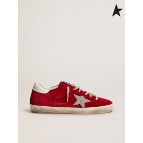 Golden Goose Super-Star LTD zapatillas en el muaré roja de terciopelo, con cristal de Swarovski de la estrella roja