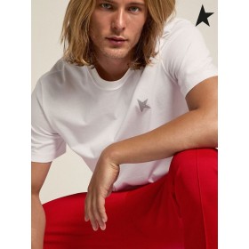 El Ganso de oro Blanco de la colección Estrella de la camiseta con la estrella de brillo de plata en la parte frontal blanco